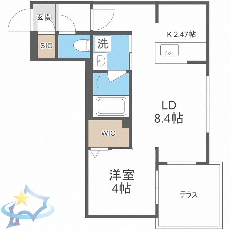 SーRESIDENCE琴似Ⅱ(1LDK/1階)の間取り写真