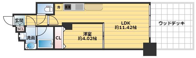 プレジオ鎗屋町(1LDK/4階)の間取り写真