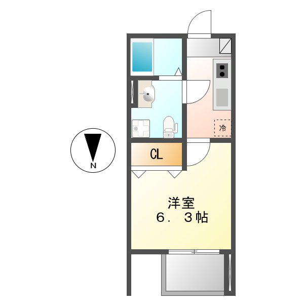 アズベル外新町(1K/1階)の間取り写真