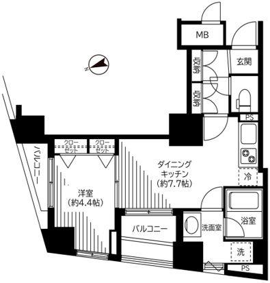 銀座レジデンス伍番館(1DK/3階)の間取り写真