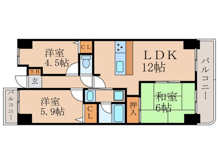 ヴィヴァーチェ桃山(3LDK/5階)の間取り写真