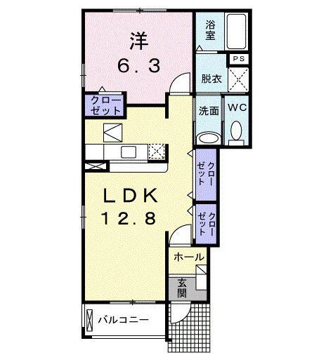 シャトレ・ブリアン壱番館(1LDK/1階)の間取り写真
