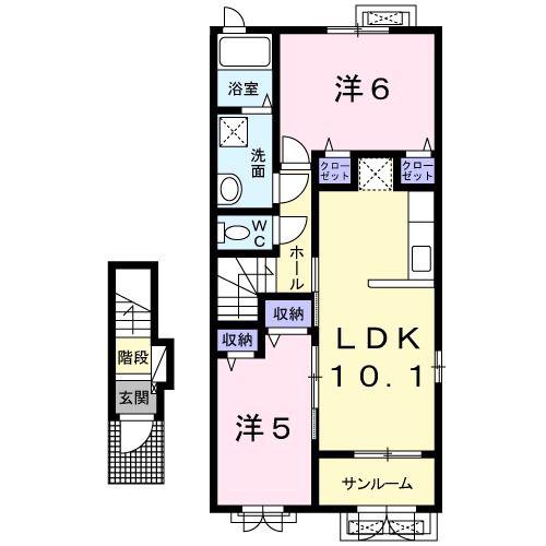 チェリーブロッサム(2LDK/2階)の間取り写真