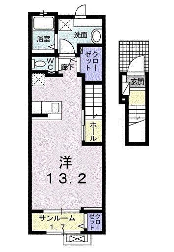 イル ヴェント ヴェルデ(ワンルーム/2階)の間取り写真