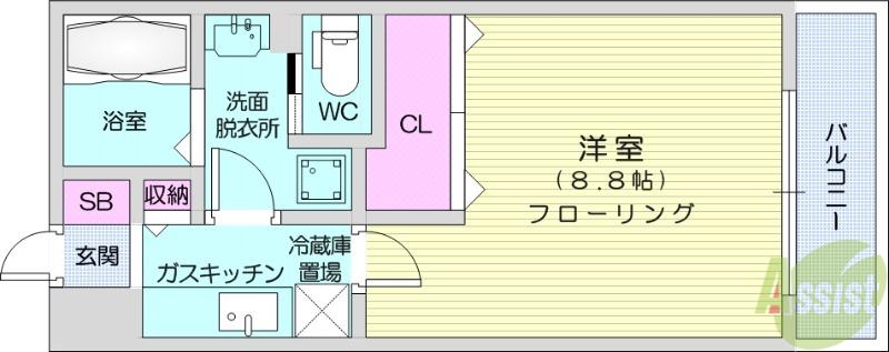 リビングステージ木町通(1K/3階)の間取り写真