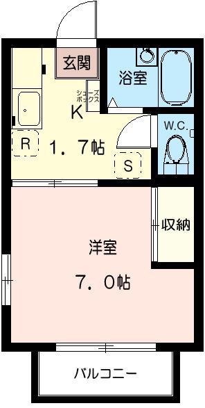 ドミールK NO2(1K/2階)の間取り写真
