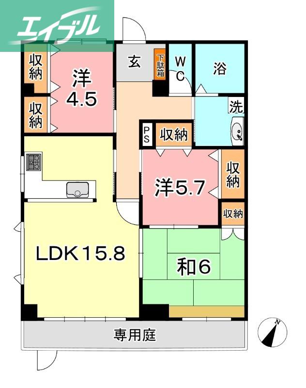 ファミーユ(3LDK/1階)の間取り写真