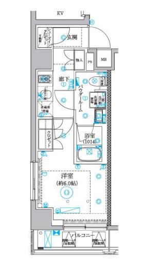 セジョリ横浜睦町(1K/4階)の間取り写真