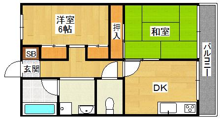 武庫之荘ガーデン(2DK/1階)の間取り写真