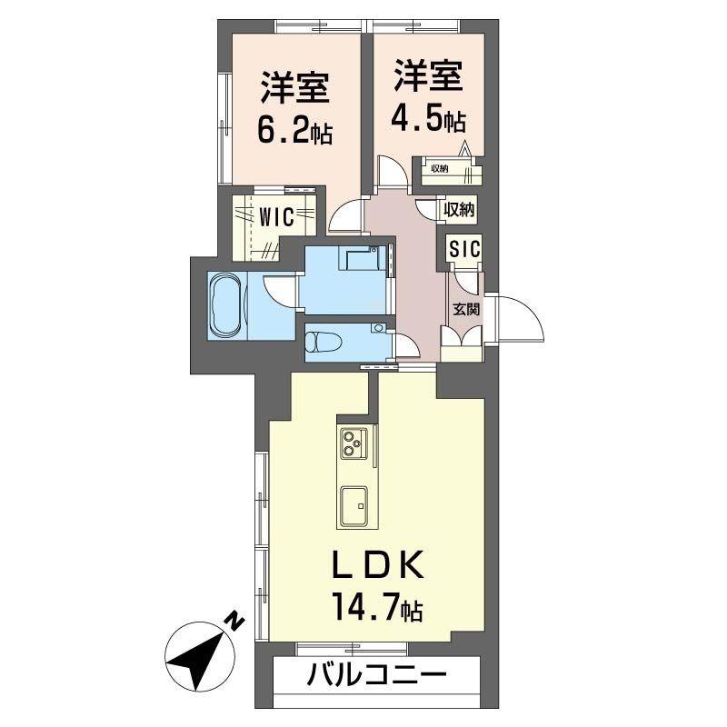 ミライザ桜丘(2LDK/2階)の間取り写真
