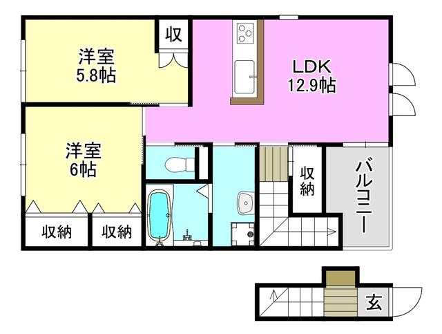 リンダカーサ(2LDK/2階)の間取り写真