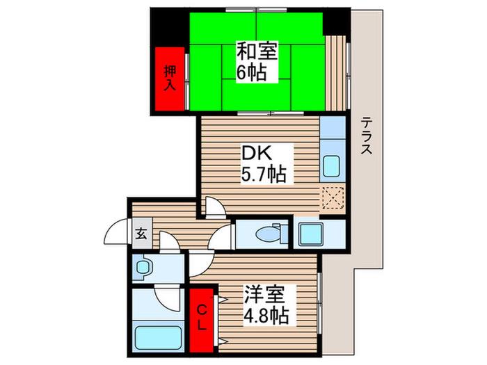 ペリエ新松戸(2DK/1階)の間取り写真