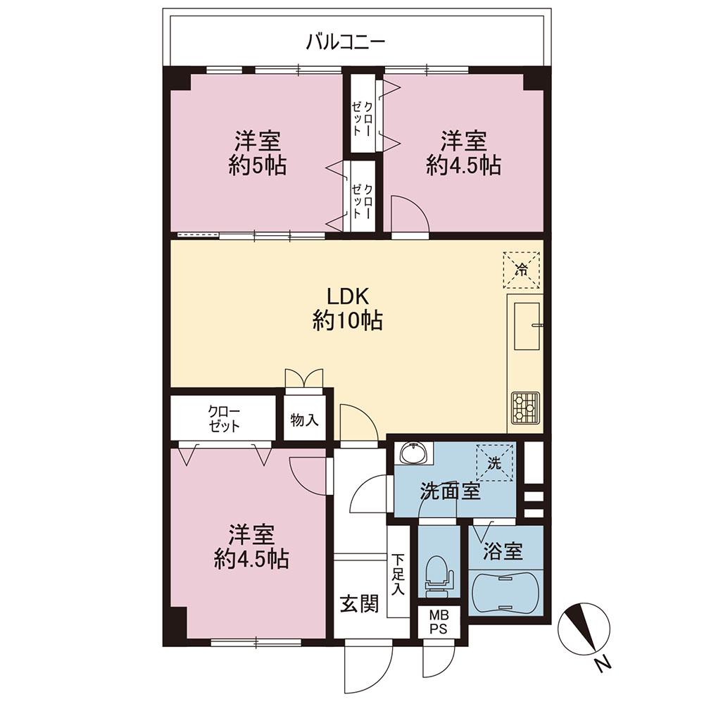 湘南常盤マンション(3LDK/3階)の間取り写真