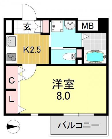 グローハイツ平野本町(1K/5階)の間取り写真