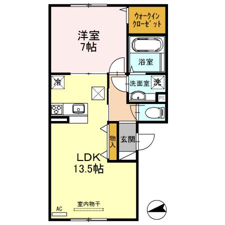 ソレーユ司(1LDK/1階)の間取り写真