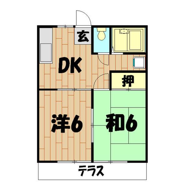 ボナール A棟(2DK/1階)の間取り写真