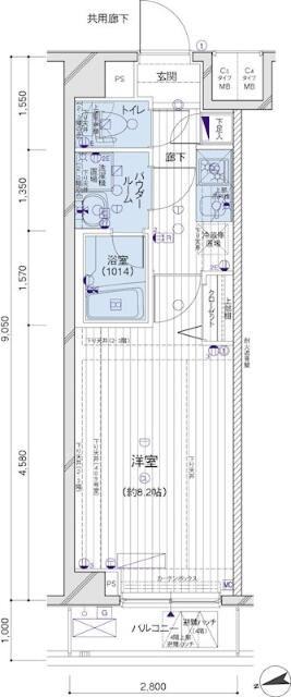 メインステージ府中中河原駅前(1K/2階)の間取り写真