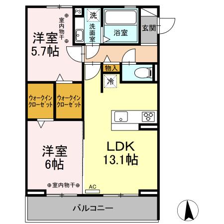 コンフォール国府(2LDK/2階)の間取り写真