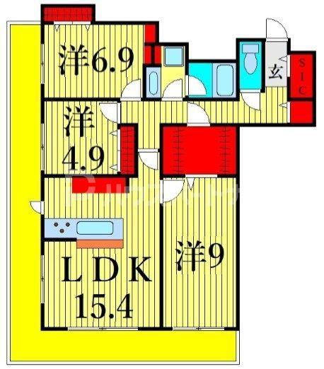 ロイヤルパークスタワー南千住(3LDK/30階)の間取り写真
