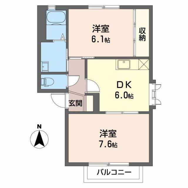 プレジャー5 C(2DK/2階)の間取り写真