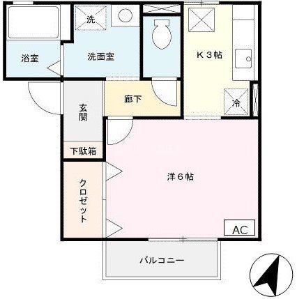 サンフェルティ(1K/1階)の間取り写真