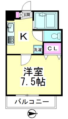 グラントワ谷在家(1K/3階)の間取り写真