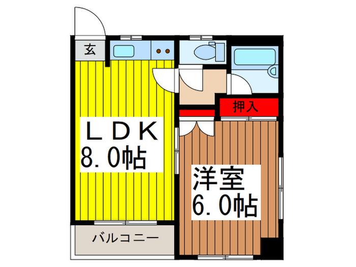サウス・ハウス(1LDK/2階)の間取り写真
