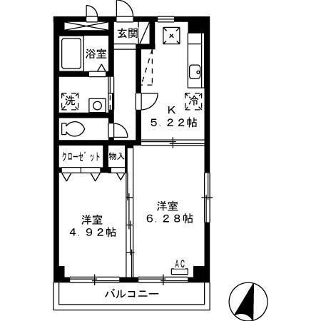 ロイヤルN東棟(2K/1階)の間取り写真