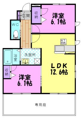 ラフィーネ宇都宮(2LDK/1階)の間取り写真