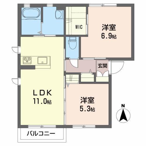 プロヌーブ沖野II(2LDK/2階)の間取り写真