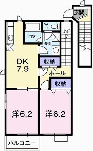 オーブリー T・Y(2DK/2階)の間取り写真