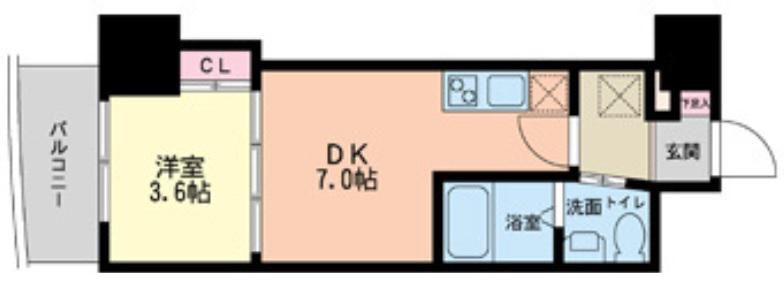 セレニテ本町グランデ(1DK/8階)の間取り写真