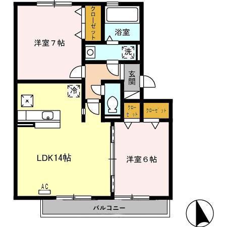 パルテール(2LDK/1階)の間取り写真