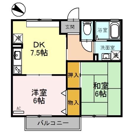 ハイツ平成(2DK/2階)の間取り写真