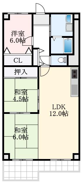 泉北星和台コーポラス(3LDK/3階)の間取り写真