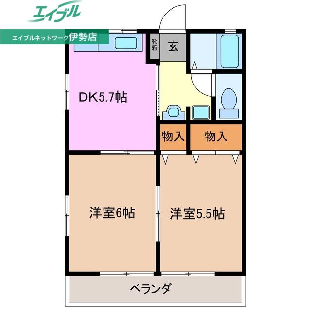 コーポアイリス(2K/2階)の間取り写真