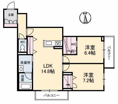 シャイン(2LDK/2階)の間取り写真