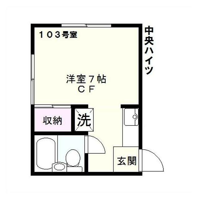 中央ハイツ(ワンルーム/2階)の間取り写真