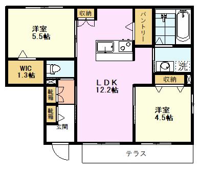 ADONIS B(2LDK/1階)の間取り写真