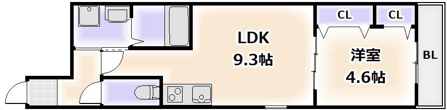 フジパレス松虫通ウエスト(1LDK/3階)の間取り写真