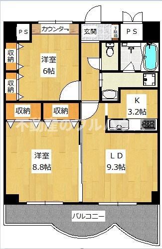 ランドマーク豊川(2LDK/4階)の間取り写真