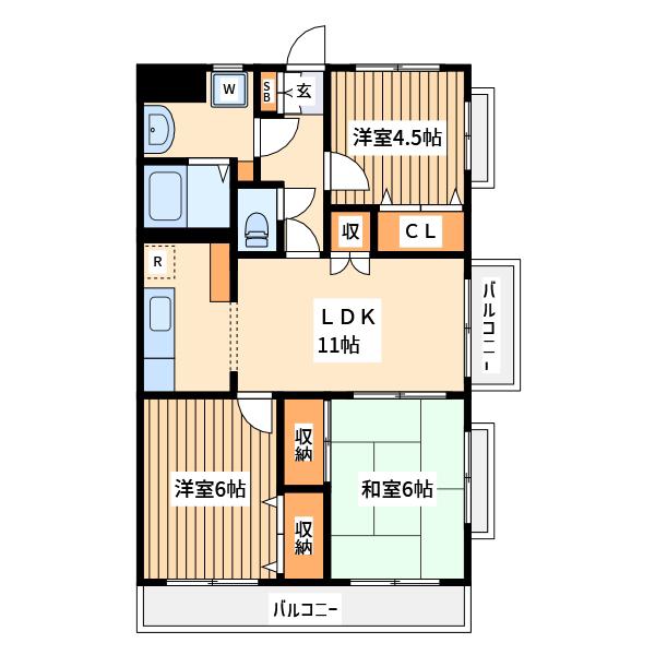 パークヒル参番館(3LDK/4階)の間取り写真