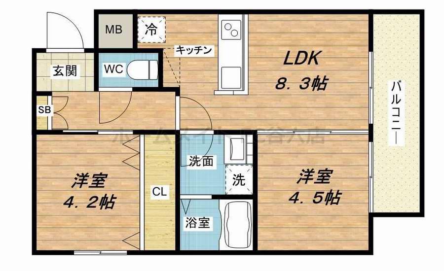SOLANA岸田堂(2LDK/1階)の間取り写真