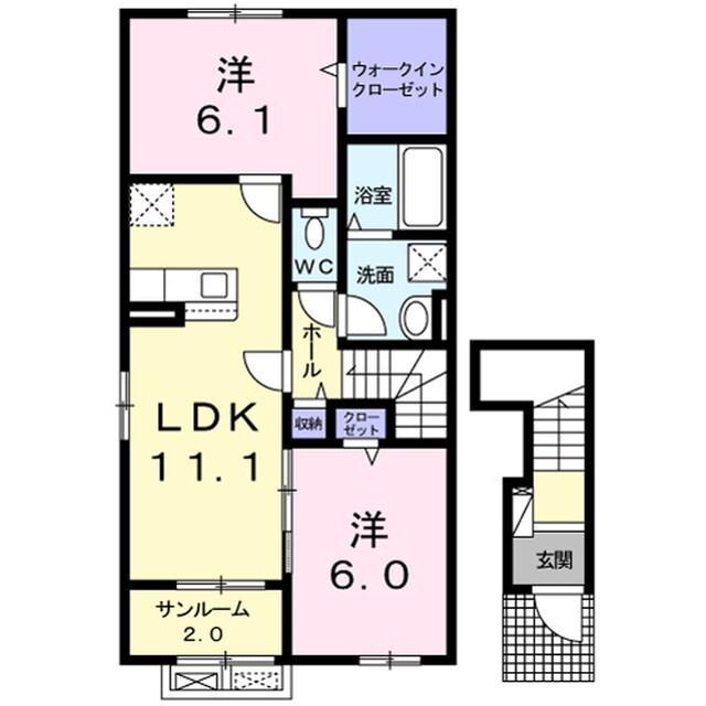 サニーテラス B(2LDK/2階)の間取り写真