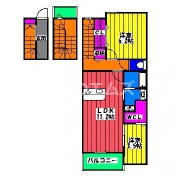 カンポドーロ(2LDK/3階)の間取り写真