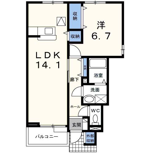 ピュアパレス(1LDK/1階)の間取り写真