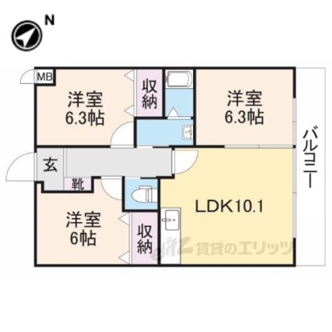ボアソルチ(3LDK/3階)の間取り写真