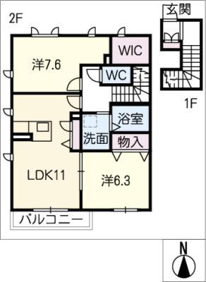 サンロイヤル北方 I棟(2LDK/2階)の間取り写真
