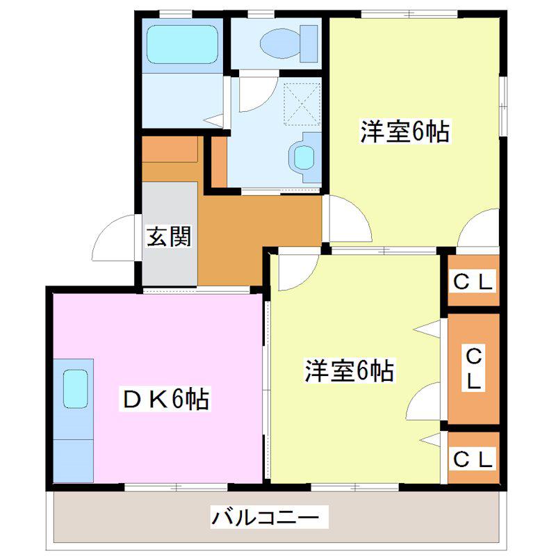 クレールA棟(2DK/2階)の間取り写真