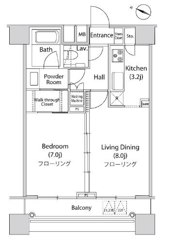 ファーストリアルタワー新宿(1LDK/22階)の間取り写真